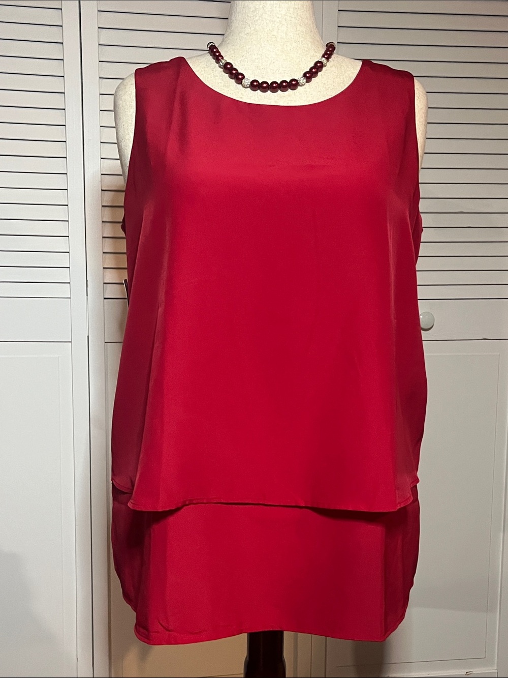 DG2 by Diane Gilman Red Layered Sleeveless Tank